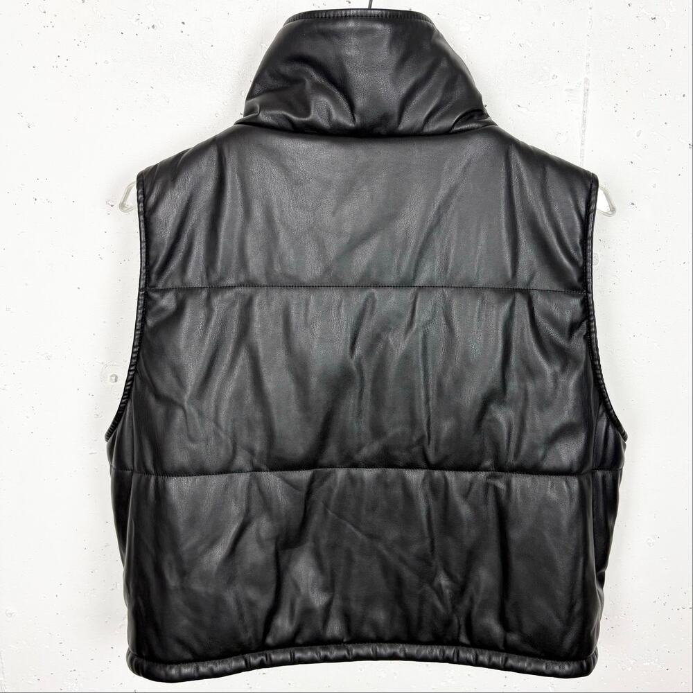 Anthropologie Faux Leather Puffer Vest Black Cropped Full Zip Pockets Size Small - Picture 4 of 11